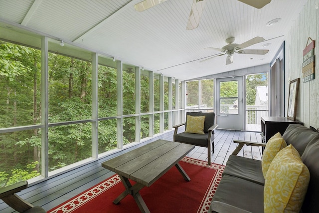 617 Still Point Rd, Smithville, TN 37166 - sunroom / solarium featuring a ceiling fan and lofted ceiling