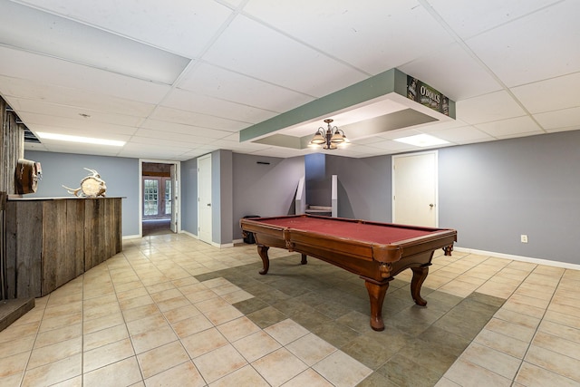 5141 Tranham Rd, Whites Creek, TN 37189 - recreation room with a drop ceiling, light tile patterned flooring, and billiards