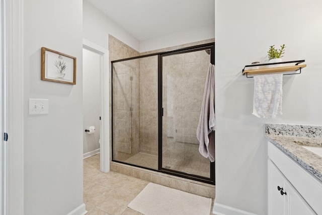 9007 Outpost Dr, Spring Hill, TN 37174 - full bathroom with a stall shower, vanity, and tile patterned floors