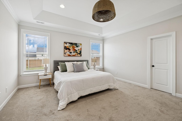 9007 Outpost Dr, Spring Hill, TN 37174 - bedroom featuring a raised ceiling, carpet floors, multiple windows, and crown molding