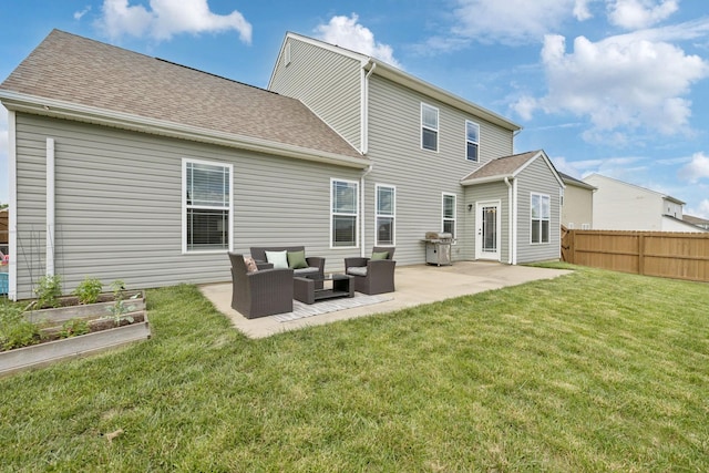 9007 Outpost Dr, Spring Hill, TN 37174 - rear view of property featuring a garden, a patio area, outdoor lounge area, and roof with shingles