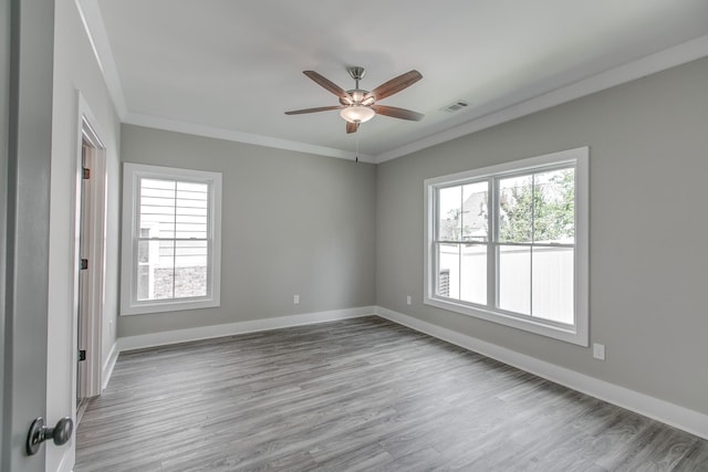 524 Haviture Way, Murfreesboro, TN 37129 - empty room featuring plenty of natural light, ornamental molding, ceiling fan, and wood finished floors