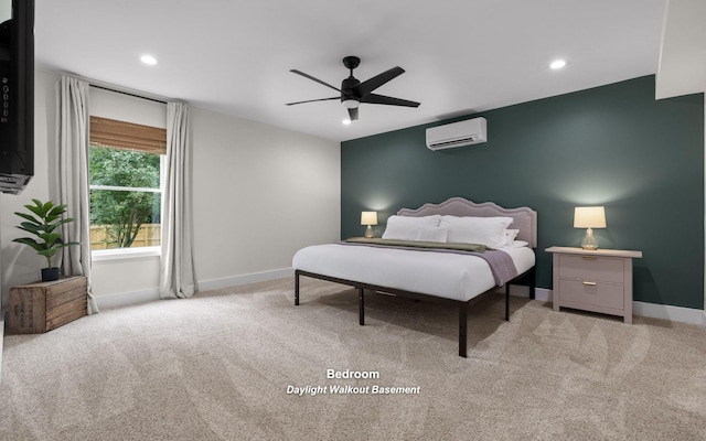 750 S Seminole Dr, Chattanooga, TN 37412 - carpeted bedroom with a wall unit AC, recessed lighting, and ceiling fan