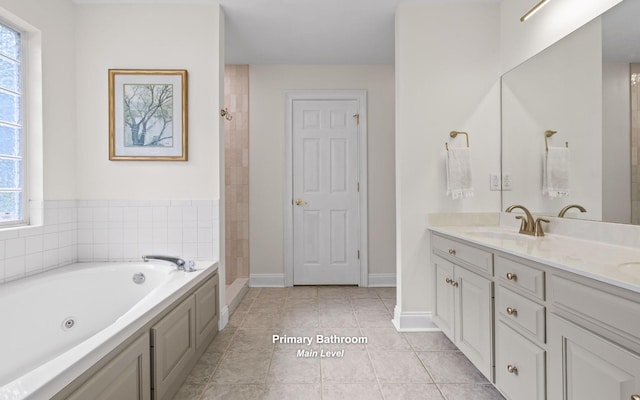 750 S Seminole Dr, Chattanooga, TN 37412 - full bathroom featuring double vanity, a whirlpool tub, a tile shower, and tile patterned floors