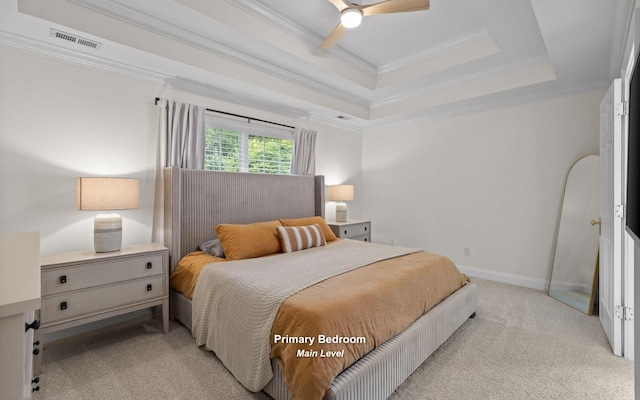 750 S Seminole Dr, Chattanooga, TN 37412 - bedroom with light carpet, crown molding, a raised ceiling, and ceiling fan