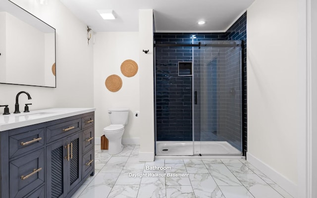750 S Seminole Dr, Chattanooga, TN 37412 - full bath featuring marble look tile flooring, vanity, a stall shower, and recessed lighting