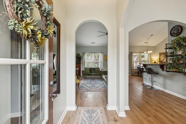 3022 Honeysuckle Dr, Spring Hill, TN 37174 - entrance foyer featuring arched walkways, plenty of natural light, wood finished floors, and lofted ceiling