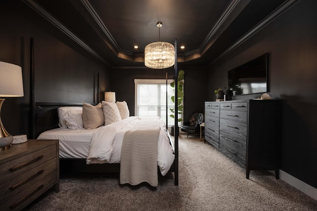 1241 Hensfield Dr, Murfreesboro, TN 37128 - bedroom featuring ornamental molding, carpet floors, a raised ceiling, a chandelier, and recessed lighting