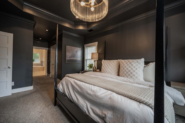 1241 Hensfield Dr, Murfreesboro, TN 37128 - carpeted bedroom featuring crown molding, a chandelier, and a tray ceiling