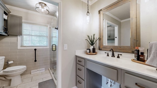400 Westland Dr, Lebanon, TN 37087 - full bathroom featuring tile patterned floors, vanity, ornamental molding, and a stall shower
