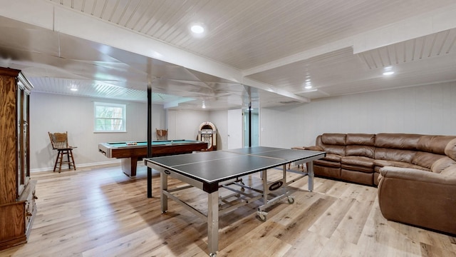 400 Westland Dr, Lebanon, TN 37087 - playroom featuring light wood-style floors, billiards table, and wooden ceiling
