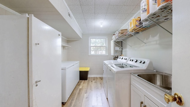 400 Westland Dr, Lebanon, TN 37087 - laundry room featuring washer and clothes dryer, light wood-style floors, and water heater