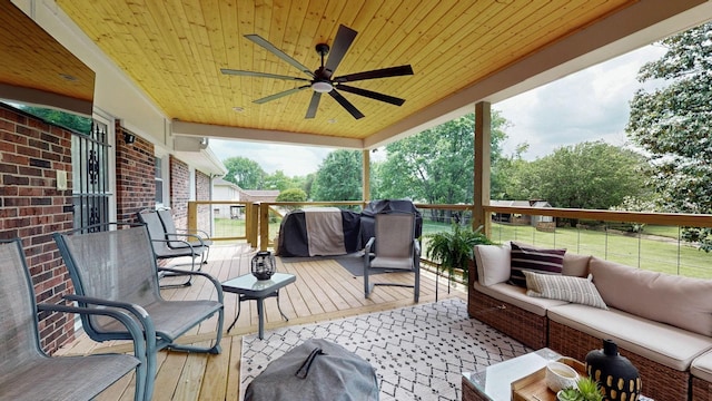 400 Westland Dr, Lebanon, TN 37087 - wooden deck featuring an outdoor hangout area, a ceiling fan, and area for grilling