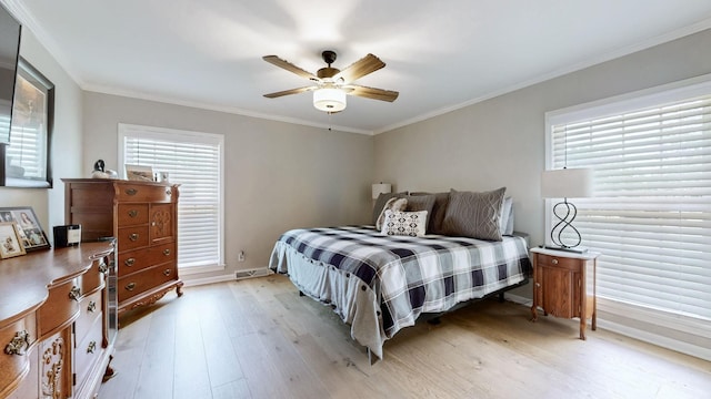 400 Westland Dr, Lebanon, TN 37087 - bedroom with light wood-style floors, ornamental molding, and ceiling fan