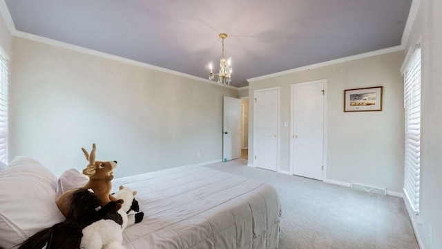 400 Westland Dr, Lebanon, TN 37087 - bedroom with a chandelier, light carpet, and crown molding