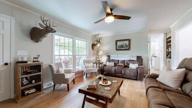 400 Westland Dr, Lebanon, TN 37087 - living area with light wood finished floors, ceiling fan, and crown molding