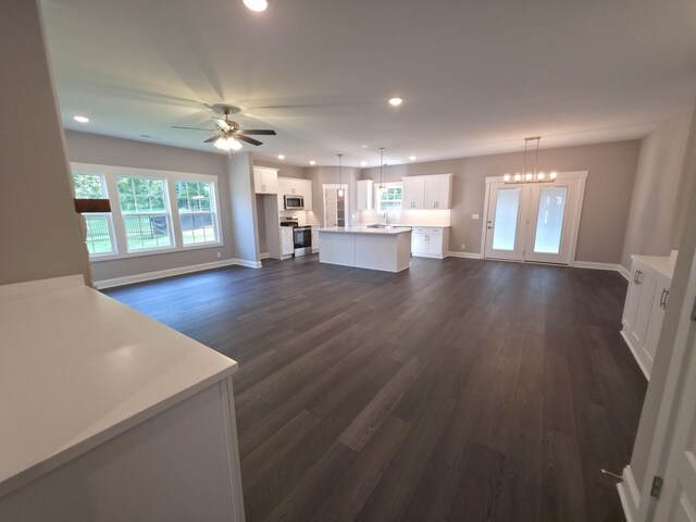 280 Turkey Crossing Ct, Clarksville, TN 37043 - unfurnished living room with a ceiling fan, dark wood-style flooring, and recessed lighting