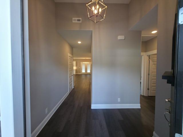 280 Turkey Crossing Ct, Clarksville, TN 37043 - corridor featuring a chandelier, dark wood finished floors, and recessed lighting