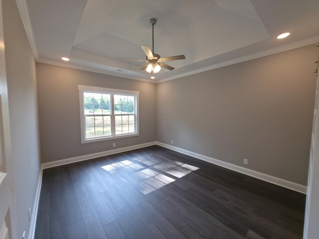 280 Turkey Crossing Ct, Clarksville, TN 37043 - empty room featuring a tray ceiling, ceiling fan, dark wood-style flooring, recessed lighting, and ornamental molding