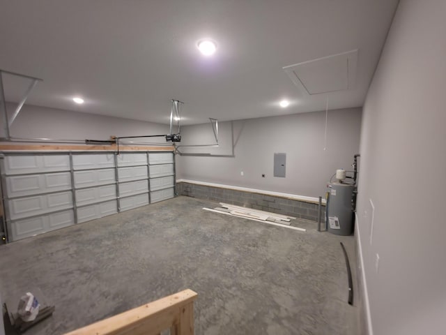 280 Turkey Crossing Ct, Clarksville, TN 37043 - garage featuring electric panel, a garage door opener, electric water heater, and recessed lighting