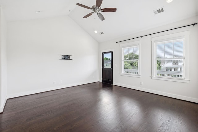 4704B Michigan Ave, Nashville, TN 37209 - entryway with ceiling fan, dark wood-style flooring, high vaulted ceiling, and recessed lighting