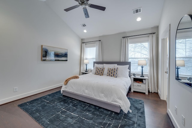 4704B Michigan Ave, Nashville, TN 37209 - bedroom featuring lofted ceiling, dark wood-style flooring, a ceiling fan, and recessed lighting
