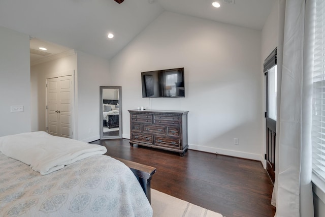 4704B Michigan Ave, Nashville, TN 37209 - bedroom featuring dark wood finished floors, recessed lighting, lofted ceiling, and ornamental molding
