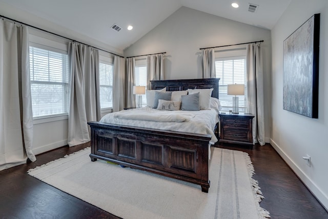 4704B Michigan Ave, Nashville, TN 37209 - bedroom with vaulted ceiling, multiple windows, recessed lighting, and dark wood-type flooring