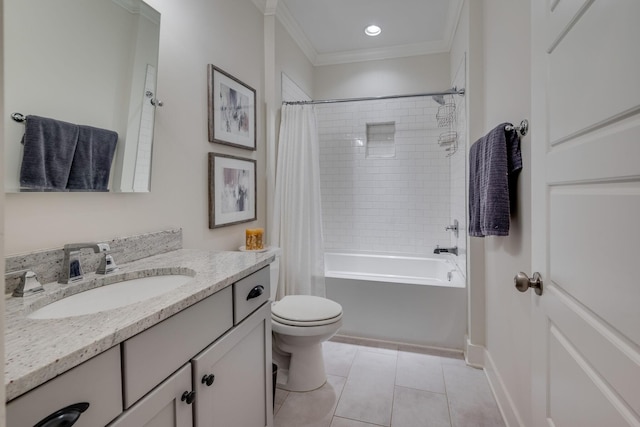 4704B Michigan Ave, Nashville, TN 37209 - bathroom with vanity, tile patterned flooring, shower / tub combo, crown molding, and recessed lighting