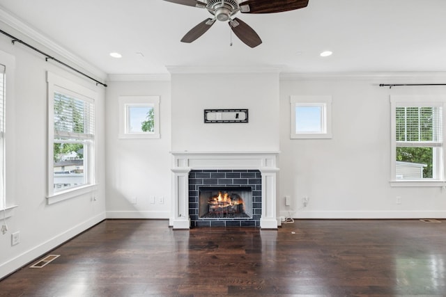 4704B Michigan Ave, Nashville, TN 37209 - unfurnished living room featuring ornamental molding, healthy amount of natural light, wood finished floors, ceiling fan, and recessed lighting