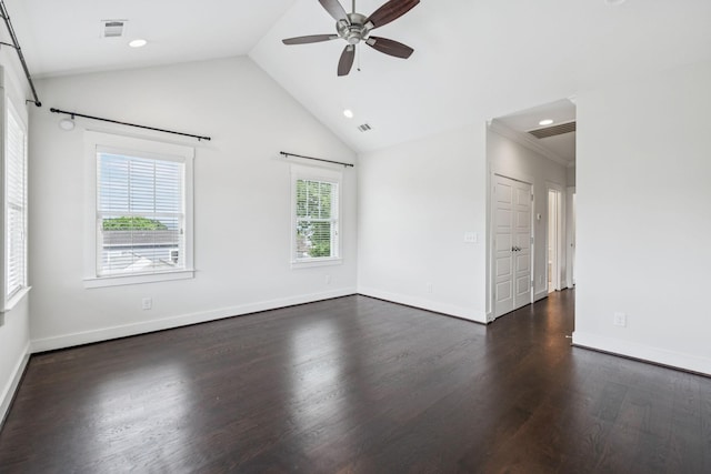 4704B Michigan Ave, Nashville, TN 37209 - unfurnished room featuring a ceiling fan, wood finished floors, vaulted ceiling, and recessed lighting