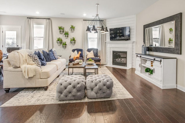 570 Gingerwood Ln, Hendersonville, TN 37075 - living area with recessed lighting, dark wood finished floors, plenty of natural light, and a fireplace with flush hearth