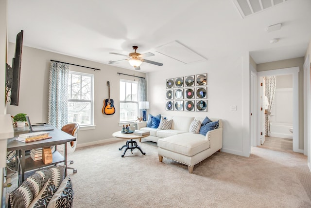 570 Gingerwood Ln, Hendersonville, TN 37075 - carpeted living room featuring attic access and ceiling fan