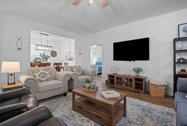 9407 Hackberry Ln, Soddy Daisy, TN 37379 - living room with wood finished floors and ceiling fan