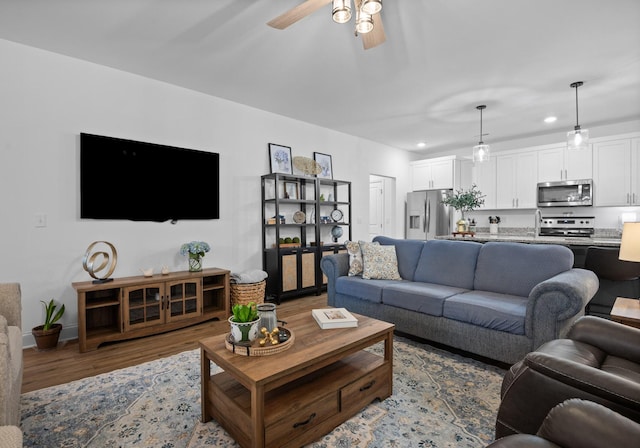 9407 Hackberry Ln, Soddy Daisy, TN 37379 - living area featuring wood finished floors, recessed lighting, and ceiling fan