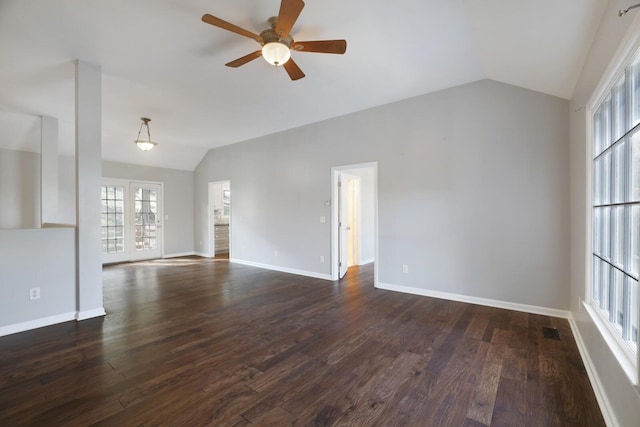 117 Fitzpatrick Ct, Nashville, TN 37214 - unfurnished living room featuring lofted ceiling, a ceiling fan, healthy amount of natural light, and dark wood-type flooring