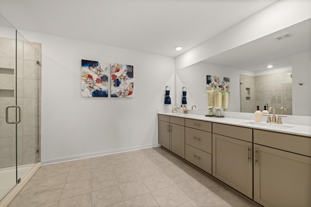 582 Gingerwood Ln, Hendersonville, TN 37075 - full bath with double vanity, a stall shower, tile patterned floors, and recessed lighting
