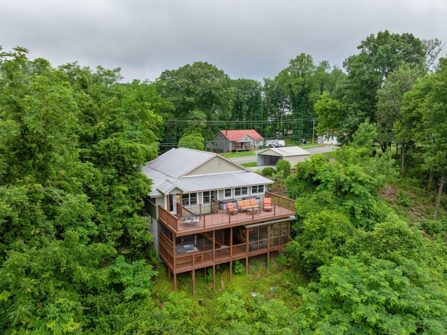 9311 Scenic Hwy, Lookout Mountain, GA 30750 - back of property with a wooden deck, a metal roof, and a view of trees