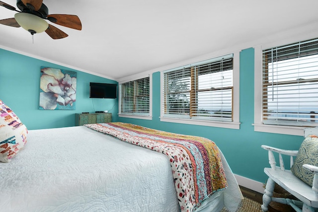 9311 Scenic Hwy, Lookout Mountain, GA 30750 - bedroom featuring ornamental molding, a ceiling fan, and wood finished floors