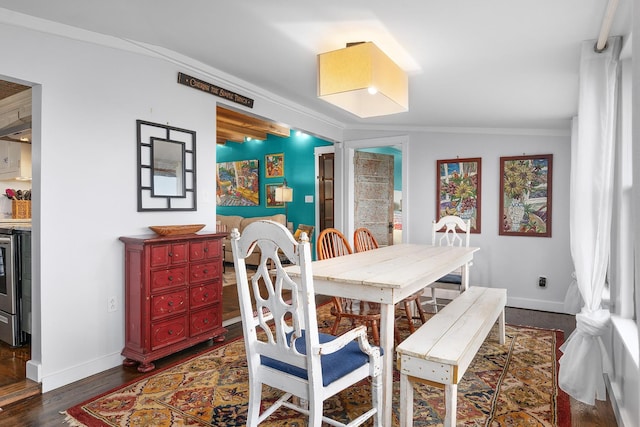 9311 Scenic Hwy, Lookout Mountain, GA 30750 - dining space with crown molding and dark wood-style floors