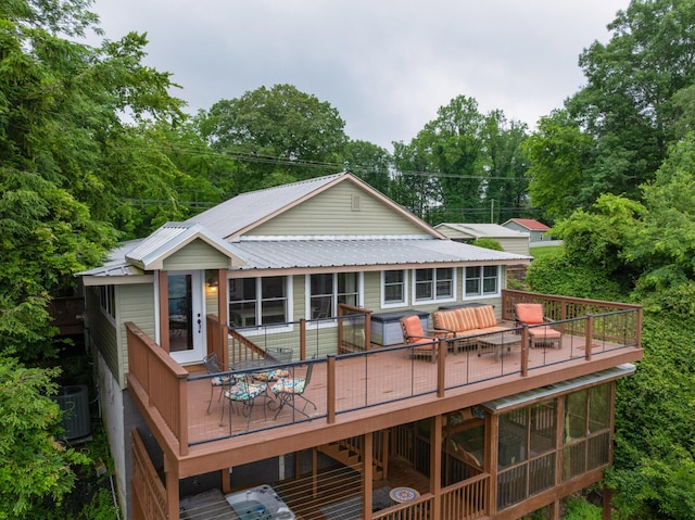 9311 Scenic Hwy, Lookout Mountain, GA 30750 - rear view of property with a wooden deck, a metal roof, and view of wooded area