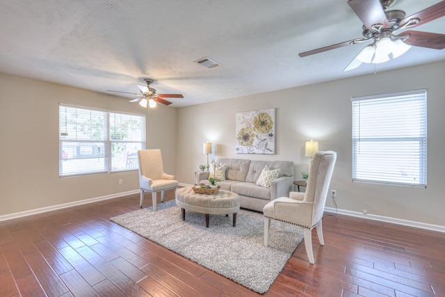 5451 Middlebury Dr, Murfreesboro, TN 37128 - living room featuring a ceiling fan and dark wood-style flooring