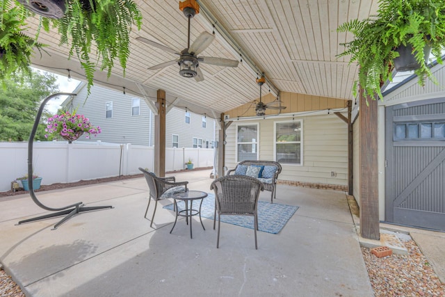 5451 Middlebury Dr, Murfreesboro, TN 37128 - fenced backyard featuring a patio area and a ceiling fan