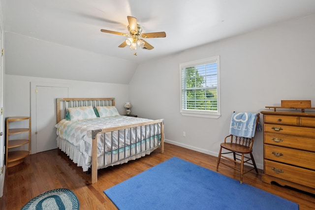 32 Morris Ln, Pleasant Shade, TN 37145 - bedroom with wood finished floors, vaulted ceiling, and a ceiling fan