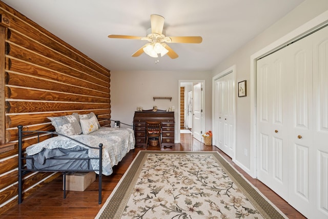 32 Morris Ln, Pleasant Shade, TN 37145 - bedroom with two closets, dark wood-type flooring, and ceiling fan