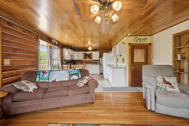 32 Morris Ln, Pleasant Shade, TN 37145 - living area featuring wooden ceiling, ceiling fan, and light wood-type flooring