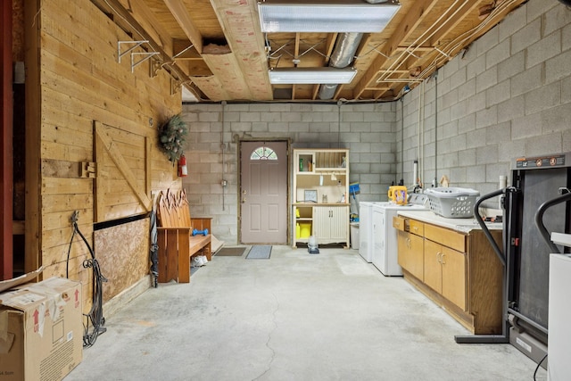 32 Morris Ln, Pleasant Shade, TN 37145 - basement featuring separate washer and dryer and concrete block wall
