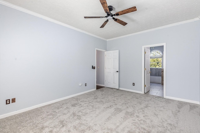 1622 Hickory Valley Rd, Lebanon, TN 37087 - unfurnished bedroom with carpet floors, crown molding, ensuite bath, a textured ceiling, and a ceiling fan