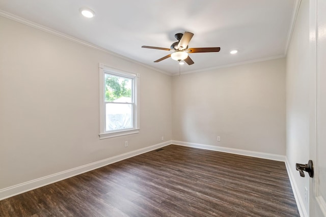 1519 Preston Dr, Nashville, TN 37206 - empty room with dark wood-style flooring, a ceiling fan, ornamental molding, and recessed lighting