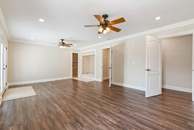 1519 Preston Dr, Nashville, TN 37206 - unfurnished living room featuring ceiling fan, recessed lighting, ornamental molding, and wood finished floors